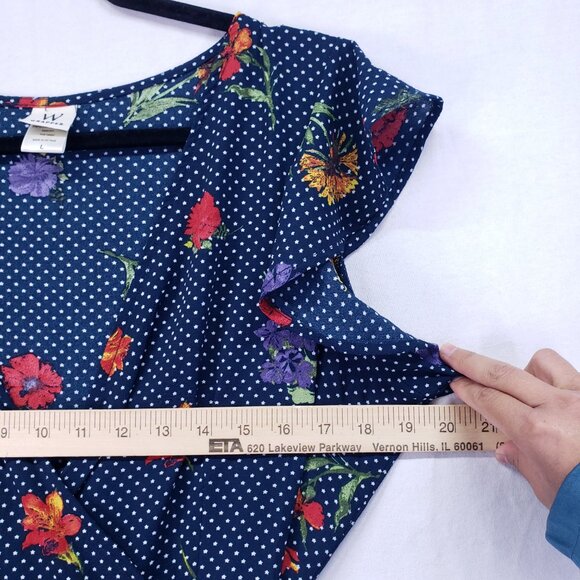 Wrapper Navy Blue Mini Stars Colorful Floral Lightweight Wrap Mid Dress Size L - Picture 5 of 13